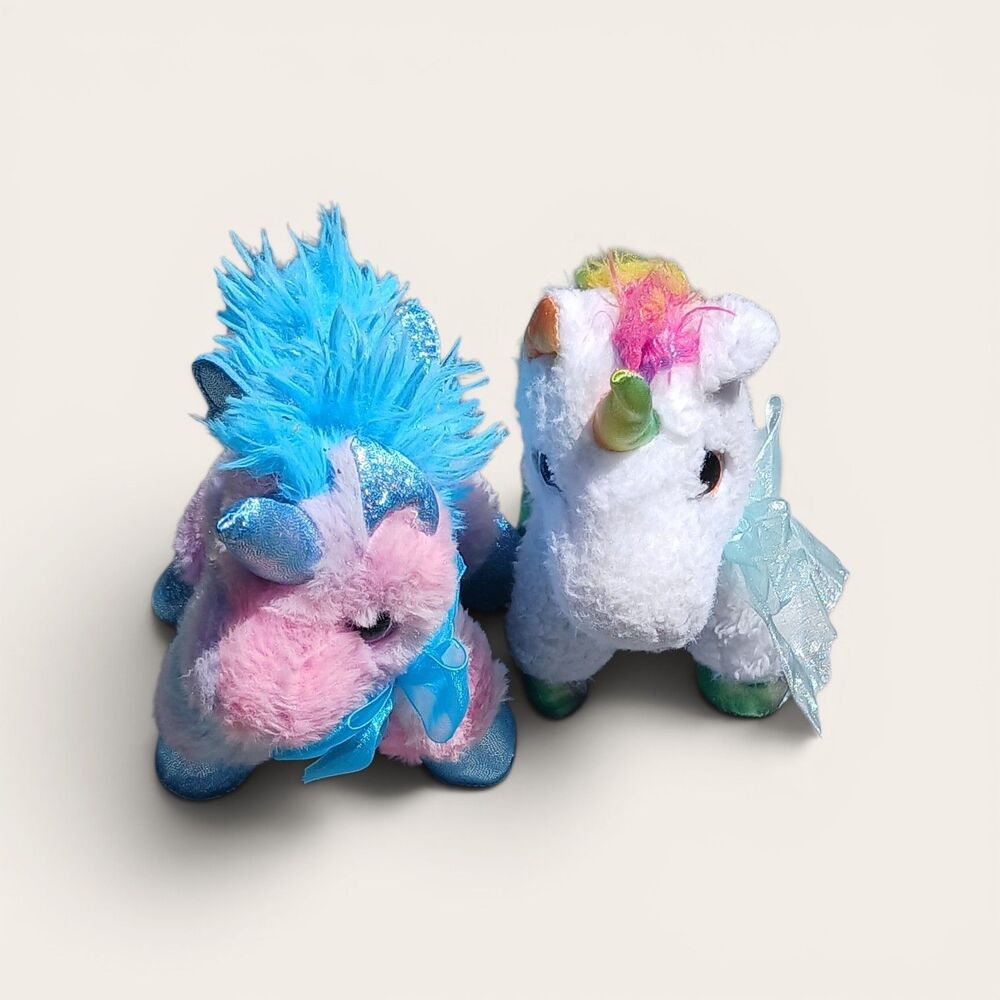 MTY unicorn Plush Lot 2 - Rainbow + Cotton Candy Unicorn Stuffed Animals 10 Inch